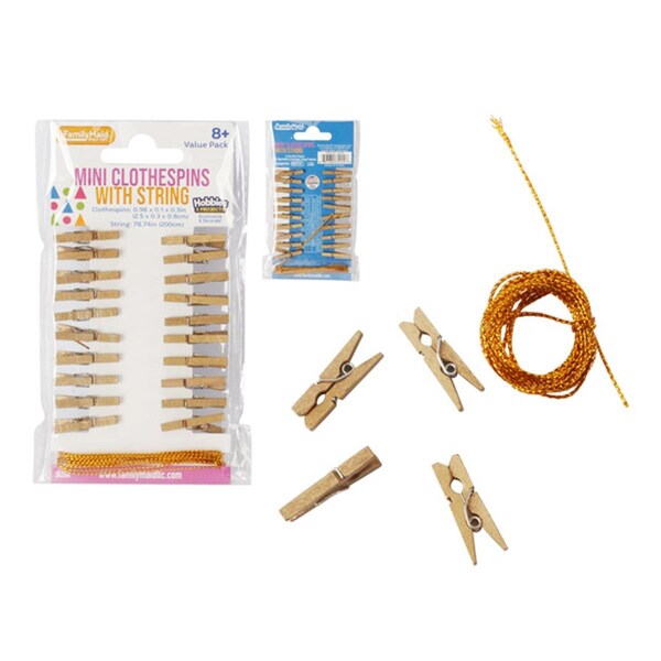 Familymaid Mini Clothespins Plus 2 m String Gold 20 Piece 34244 Zoro